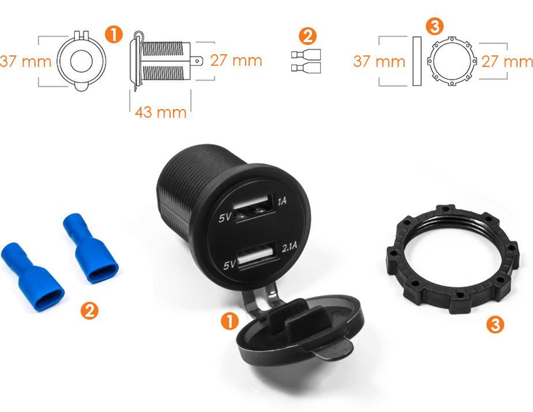 Motocyklowe samochodowe gniazdo zapalniczki z wyświetlaczem ładowarka 2xUSB