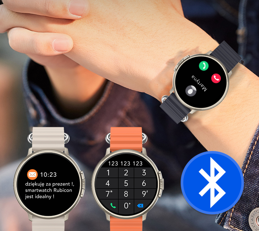 Smartwatch zegarek Rubicon męski RNCF15 czarny Bluetooth tryby sport 2023