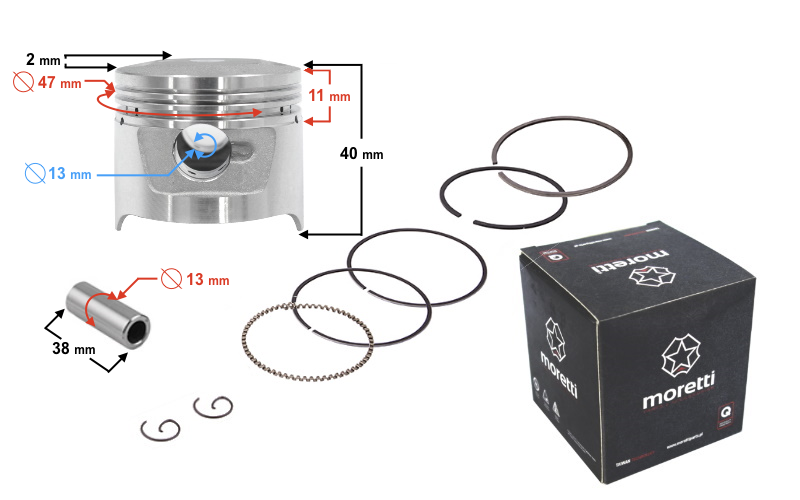 Tłok 47mm Moretti 80cc Motorower 4T Barton Fighter sw.13