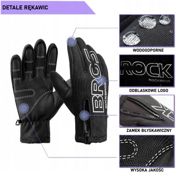 ROCKBROS Rękawiczki rowerowe ocieplane S091-4BK