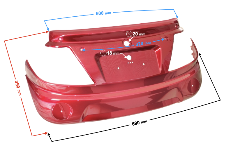 Obudowa tylna skuter Barton Tres czerwona