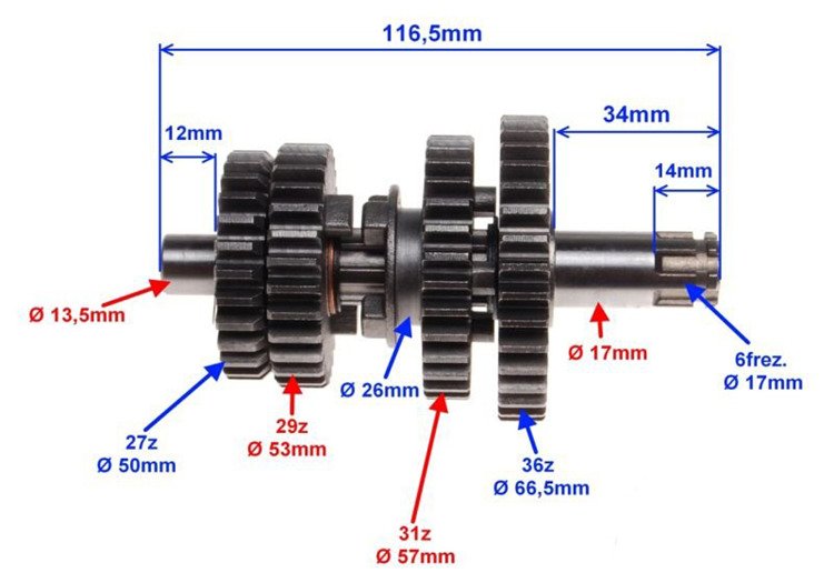 Wałek zdawczy skrzyni biegów 4t king kinroad romet
