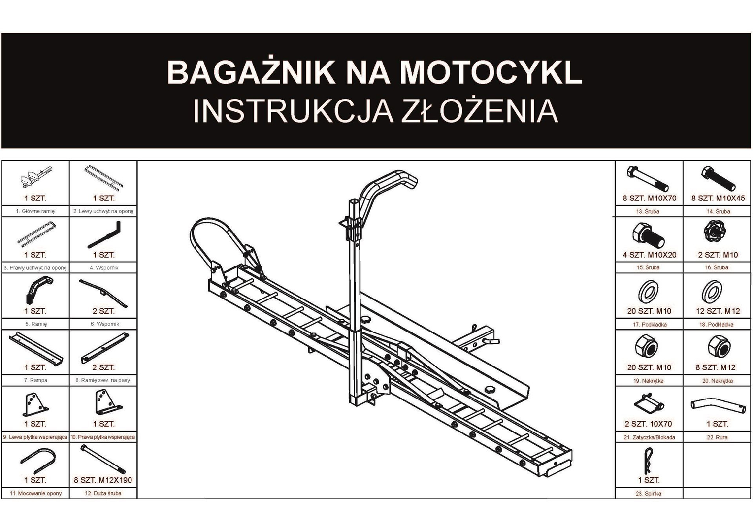 Biketec platforma do transportu motocykla uchwyt koła i uchwyt górny