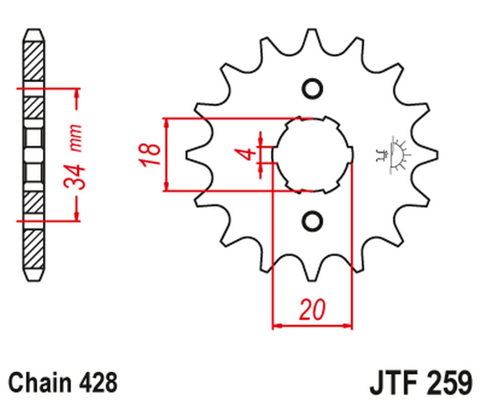 Zębatka przednia JTF259-17z 428 Honda CB CG CM NX SL XL Kawasaki KFX Daelim