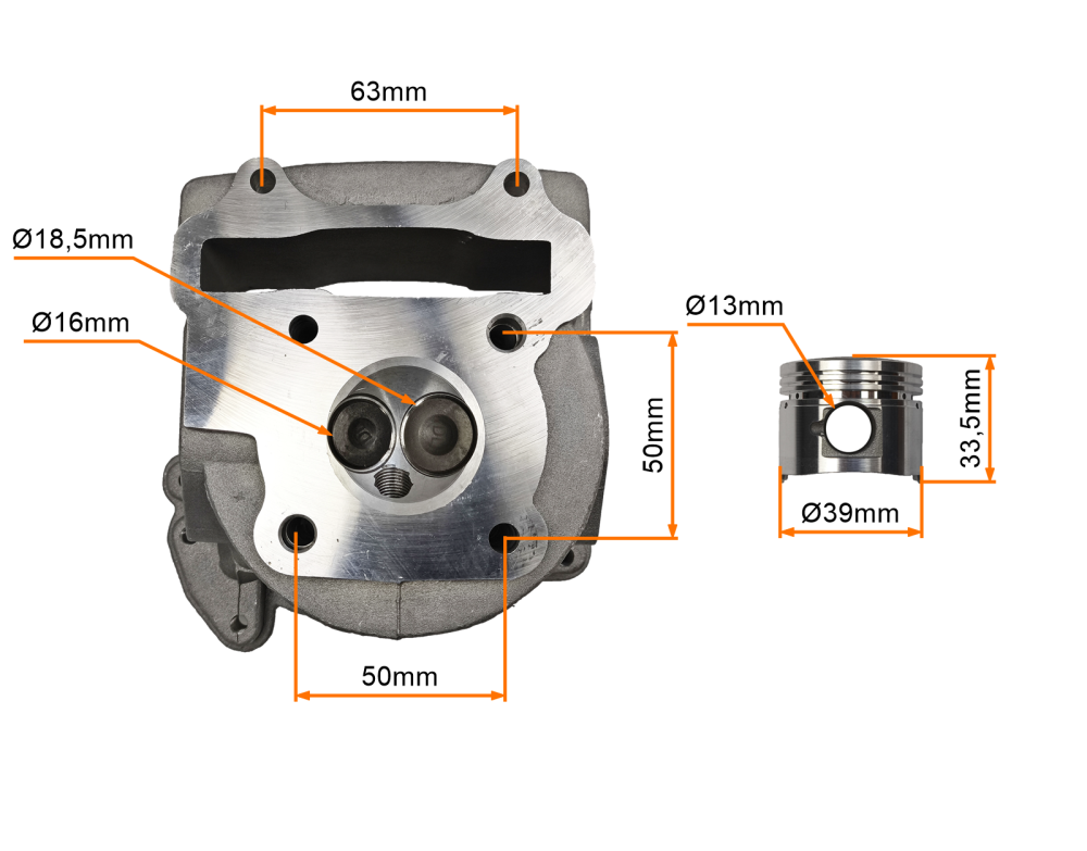 Cylinder 39m głowica 4T GY6 50cc z odpowietrzeniem Romet Barton Junak Zipp