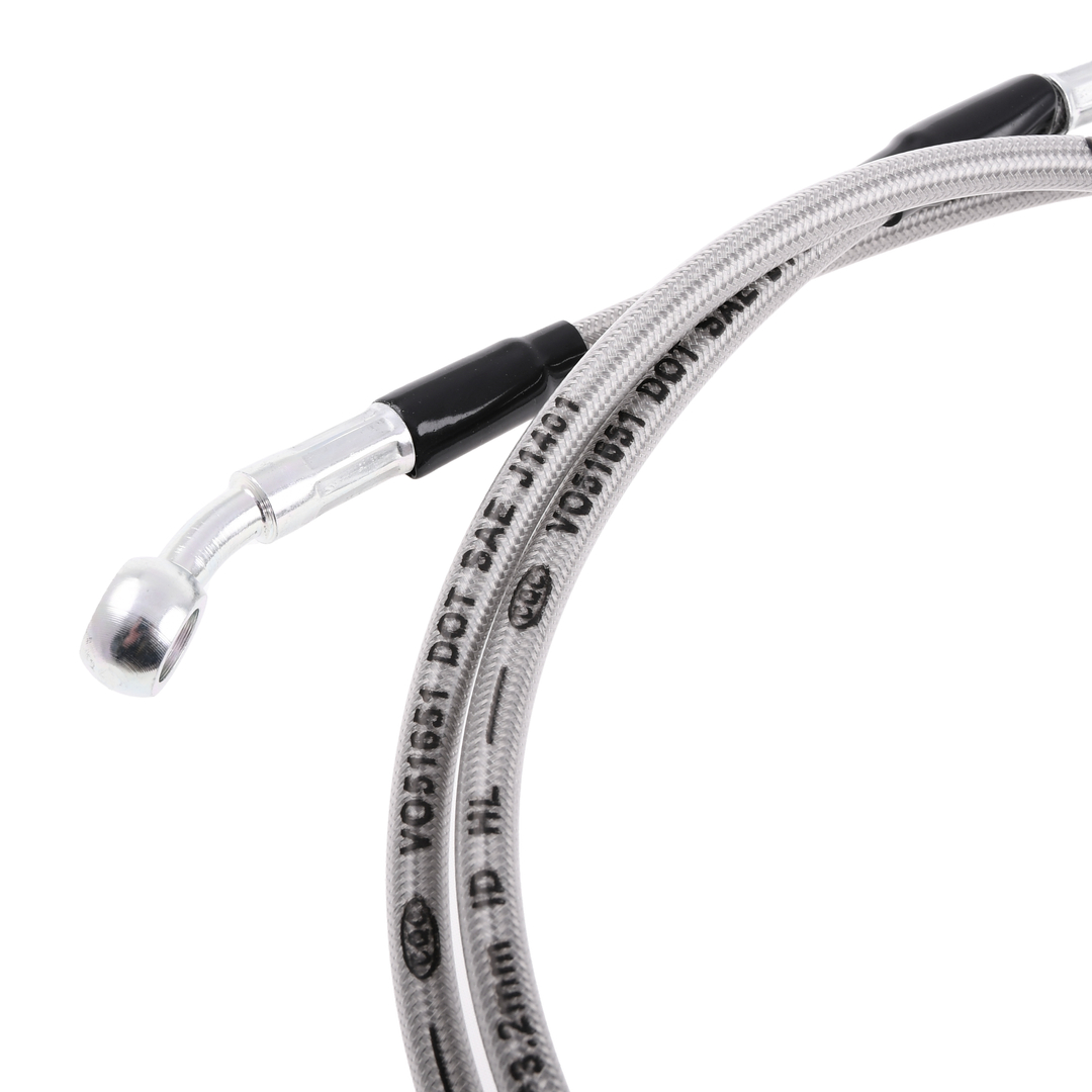 Przewód hamulcowy w stalowym oplocie srebrny 140cm zakute końcówki