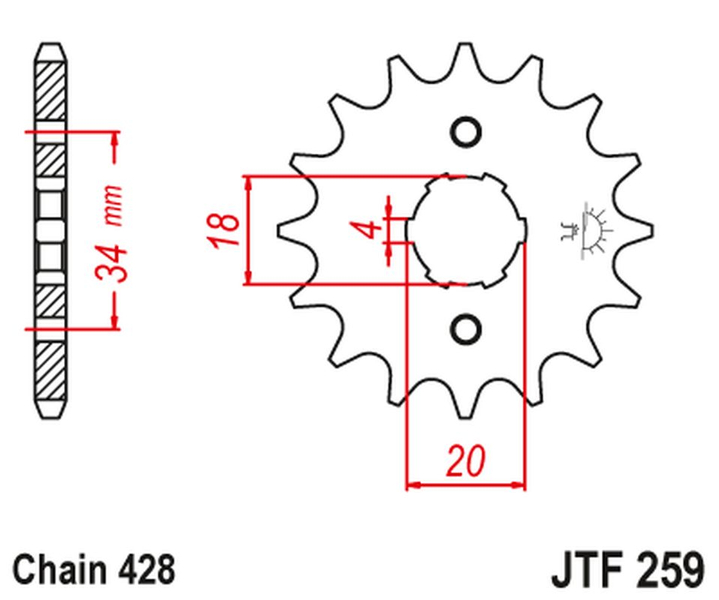 Zębatka przednia JTF259-17z 428 Honda CB CG CM NX SL XL Kawasaki KFX Daelim