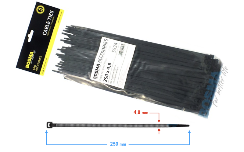 Opaska zaciskowa BOSMA 4,8*250 mm czarne 100 sztuk