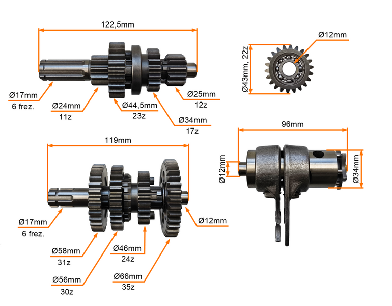 Skrzynia biegów quad 70 90 110 125cc 3 biegi + wsteczny Bashan Router Zipp