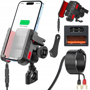 Uchwyt motocyklowy regulowany MC41 na telefon z ładowaniem CQ3.0 USB USB-C