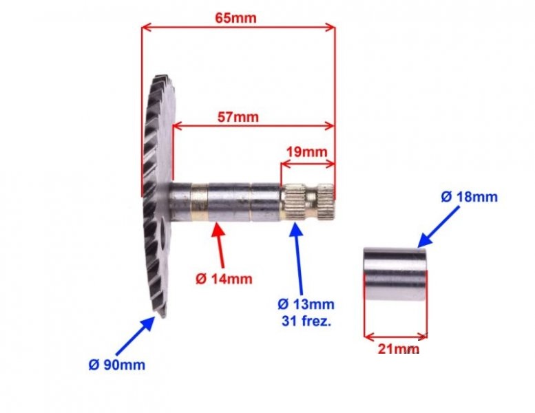 Wałek rozrusznika nożnego GY6 4T 57mm do koła 8z