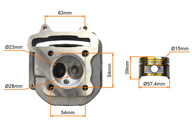 Cylinder 150cc 57,4mm + głowica uzbrojona powietrze quad atv