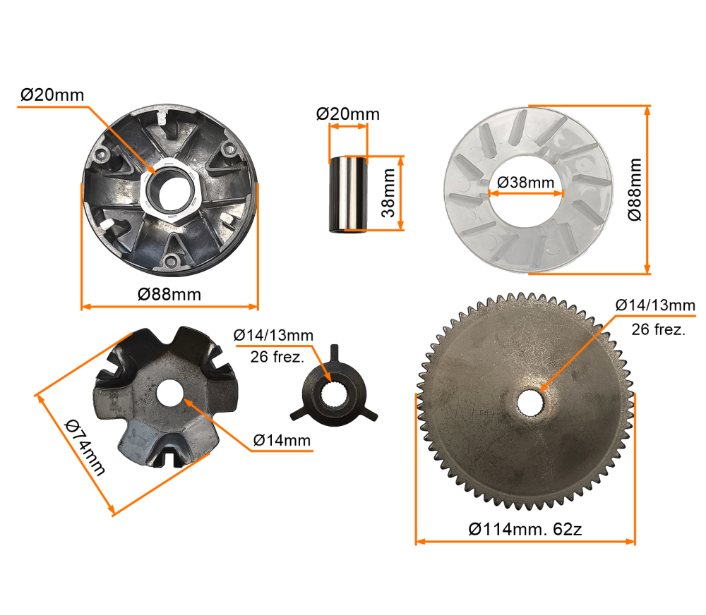 Wariator - sprzęgło przód 4,0g kpl 4T GY6 Ering Gb Motors Junak Longjia Rex