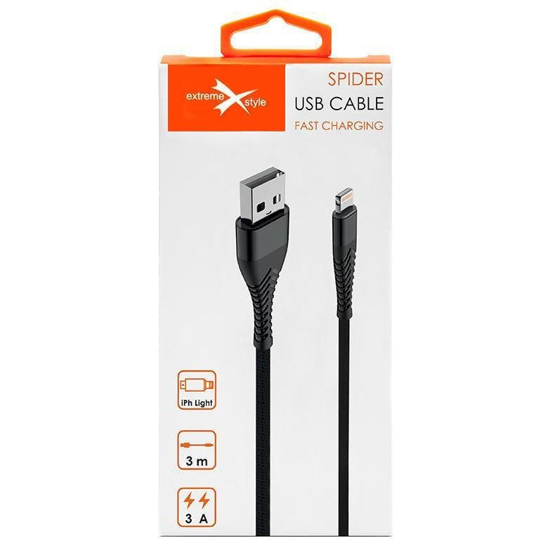 Kabel Spider iPhone Lightning USB 3m Czarny