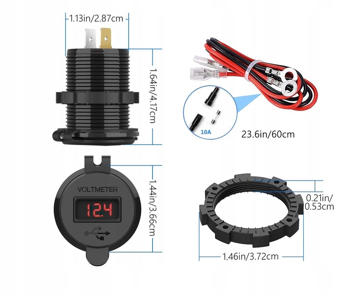 Motocyklowe gniazdo ładowarka czarna QC3.0 2x USB