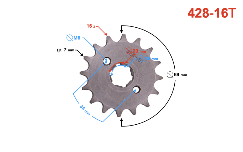 Zębatka zdawcza Moretti 16/428 do Barton TZ125