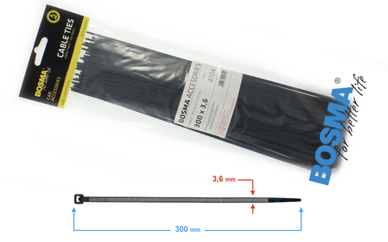 Opaski zaciskowe BOSMA 3,6x300mm czarne 100 sztuk