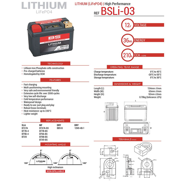 BS akumulator litowo jonowy wskaźnik naładowania LIFEPO4 BSLI-03 210A 36WH 3Ah