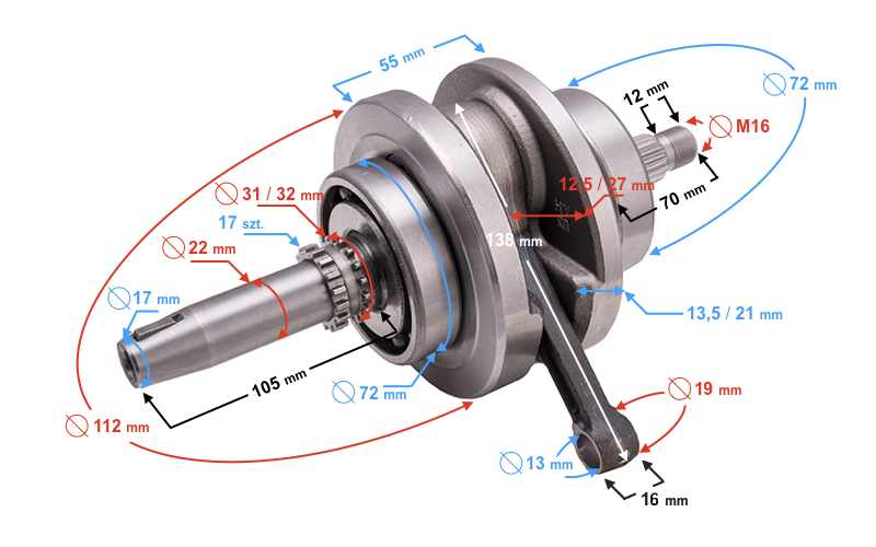 Wał korbowy do motocykla Barton Hyper 125 Benyco Tekken 125 Zipp VZ-5 125