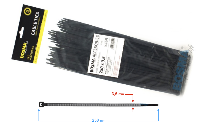 Opaska zaciskowa BOSMA 3,6x250 mm czarne 100 sztuk