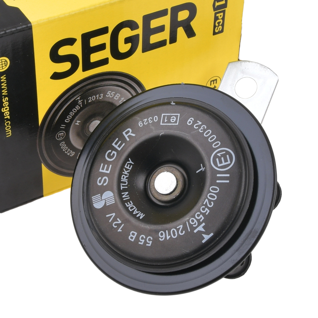 Klakson sygnał dźwiękowy 12V czarny Seger Homologacja E1