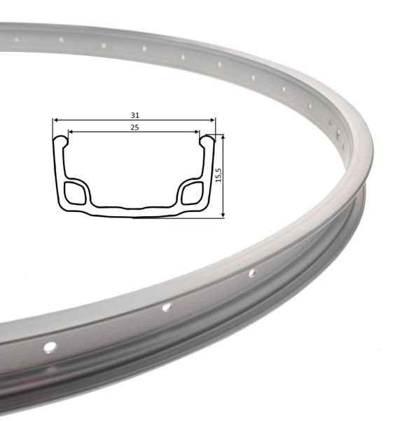 Obręcz koła 26 rowerowa 36 otw alu srebna szeroka