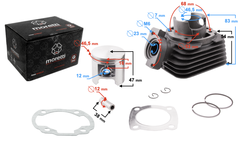 Cylinder Moretti do skutera 2T 80cc Peugeot Buxy