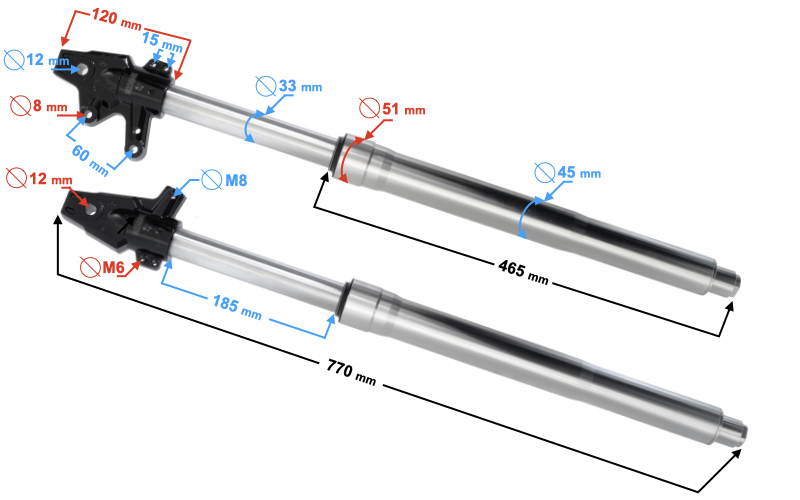Amortyzatory przednie przód motorower Barton FR 2