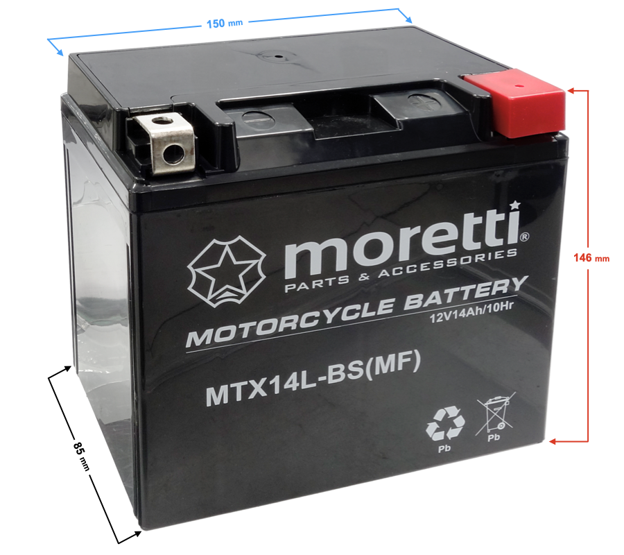 Akumulator Moretti AGM (Gel) MTX14L-BS 12V 14Ah Aprilia Derbi Honda Yamaha