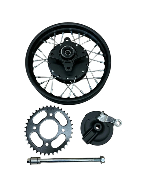 Felga tył 1.4x10 cali z zębatką i ośką koła pitbike MRF 80 Mini MRF 120