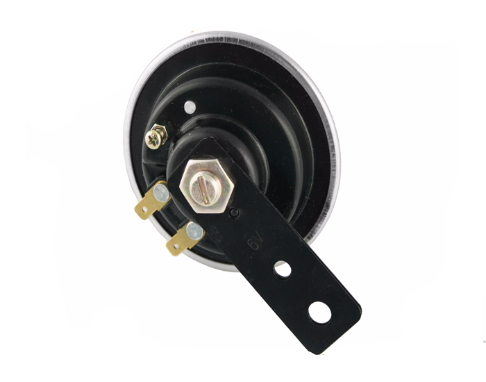 Klakson sygnał dźwiekowy okrągły metal chrom 6v