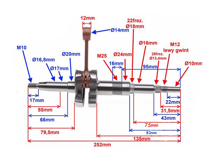 Wał korbowy TGB Malaguti Suzuki Junak Hyosung Aprilia Derbi Italjet