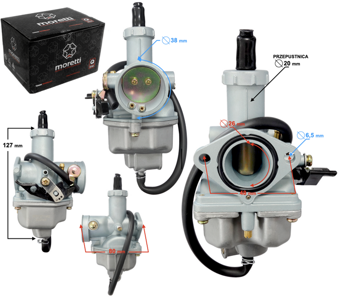 Gaźnik PZ26 125cc 4T p.20mm Ssanie Na Dźwignię