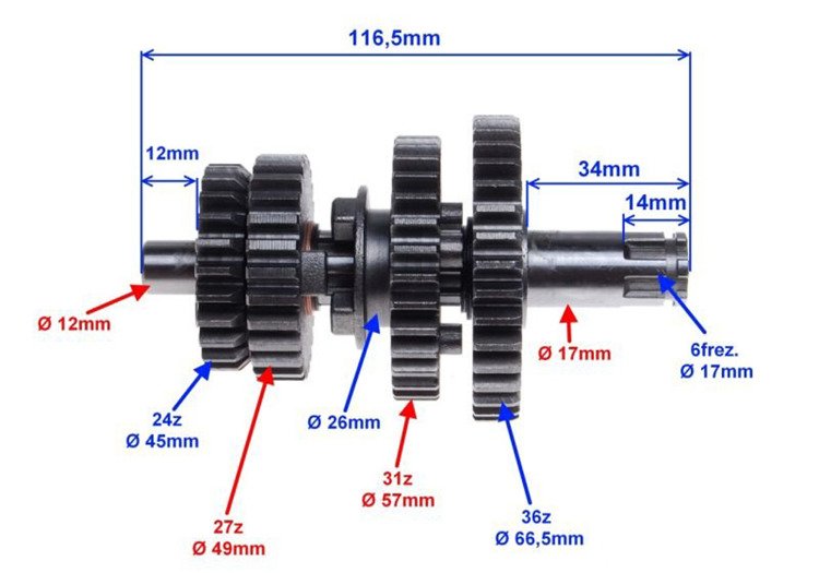 Wałek zdawczy skrzyni biegów 4t king kinroad romet