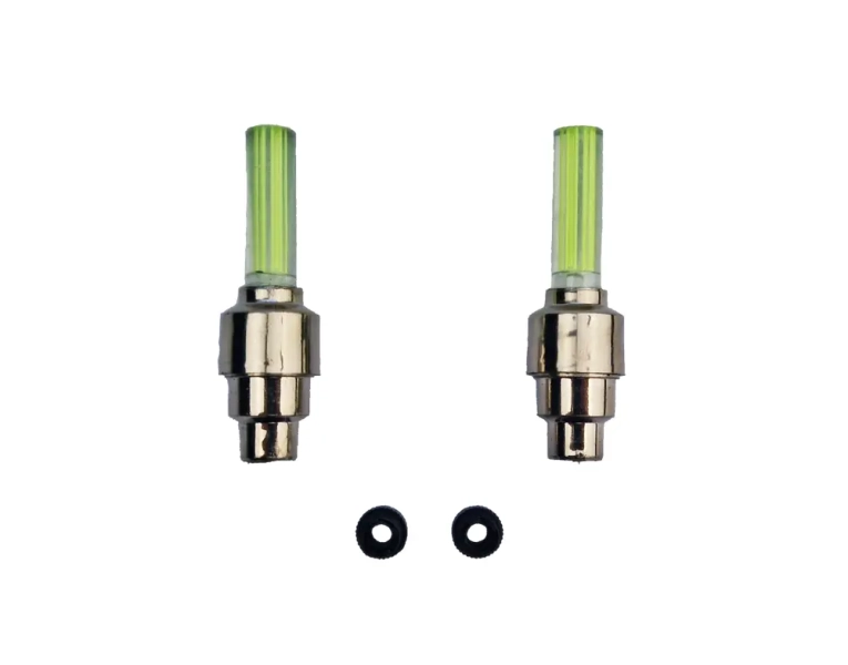 Nakładki świecące na wentyle wodoszczelne żółte 2 sztuki na baterie