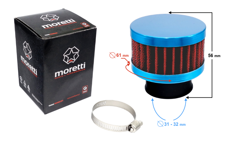 Filtr powietrza stożkowy niebieski średnica 31 mm