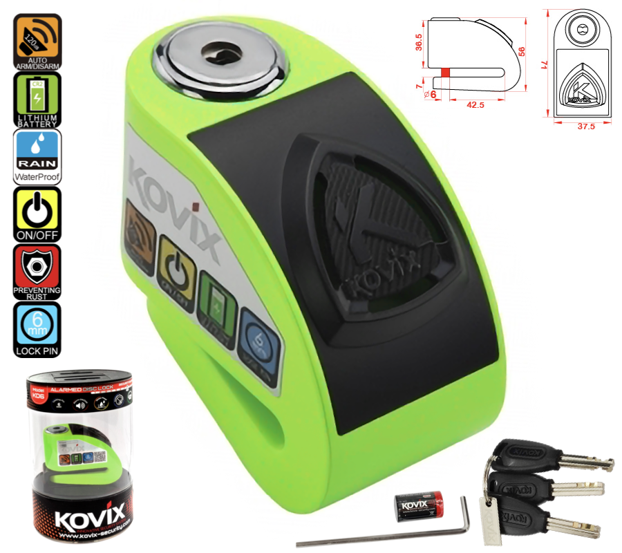 Blokada tarczy hamulcowej z alarmem KOVIX KD6 zielona
