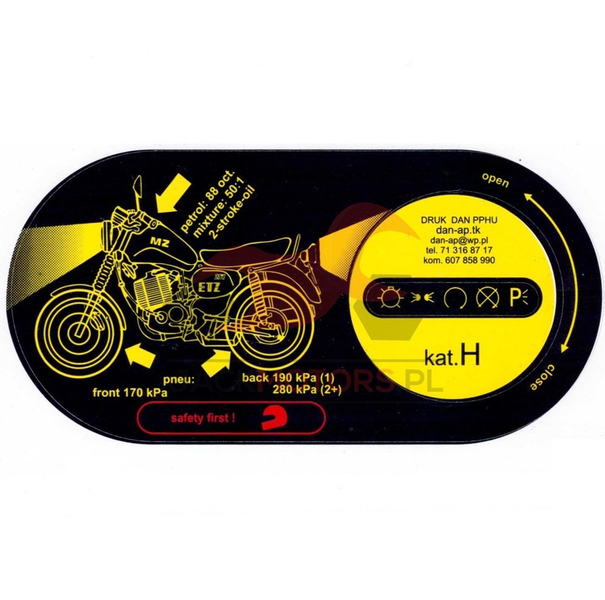 Naklejka zbiornika paliwa półki zegarów MZ ETZ