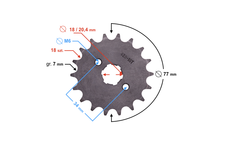 Zębatka zdawcza Moretti 18/428 do Barton TZ125