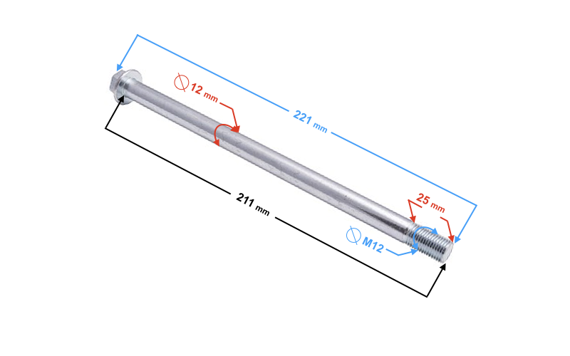 Oś koła przedniego przód do motocykla Barton Classic 125 220mm M12