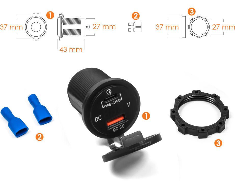 Motocyklowe samochodowe gniazdo zapalniczki ładowarka USB QC + PD