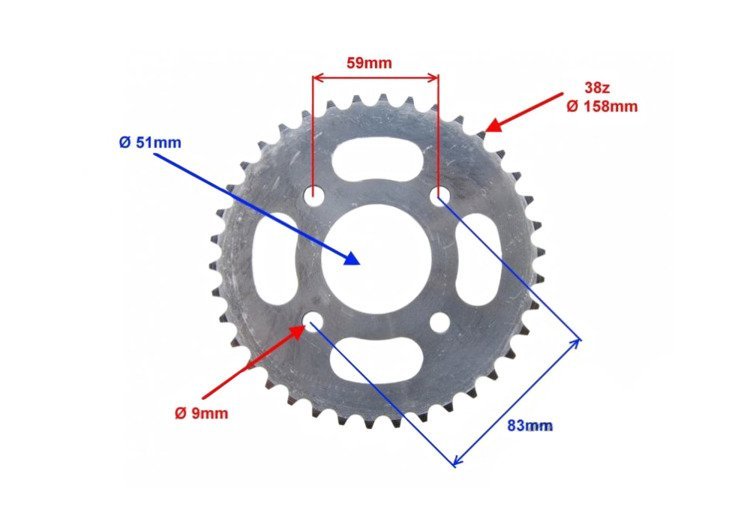Zębatka tył 38z 420h kinroad kin łoś jolly