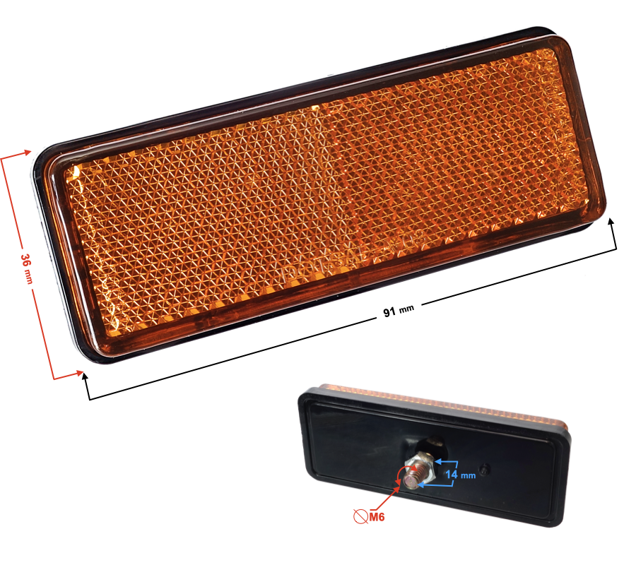 Odblask prostokątny pomarańczowy uniwersalny