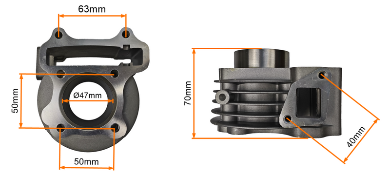 Cylinder 47m głowica 4T GY6 80cc bez odpowietrzenia z wałkiem