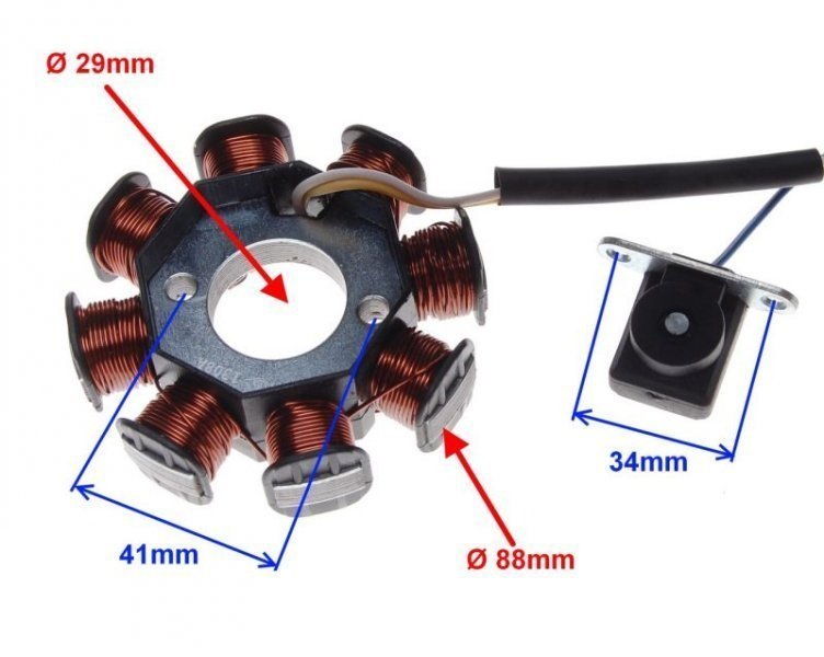 Stator Iskrownik 8 Cewek 3 Przewody Inca Sprint 4T