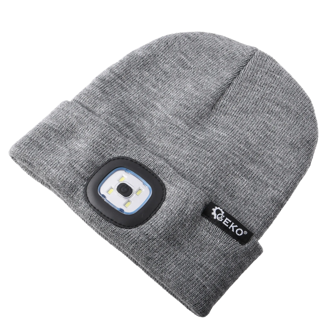 Czapka zimowa z lampką Led szara 100% akryl