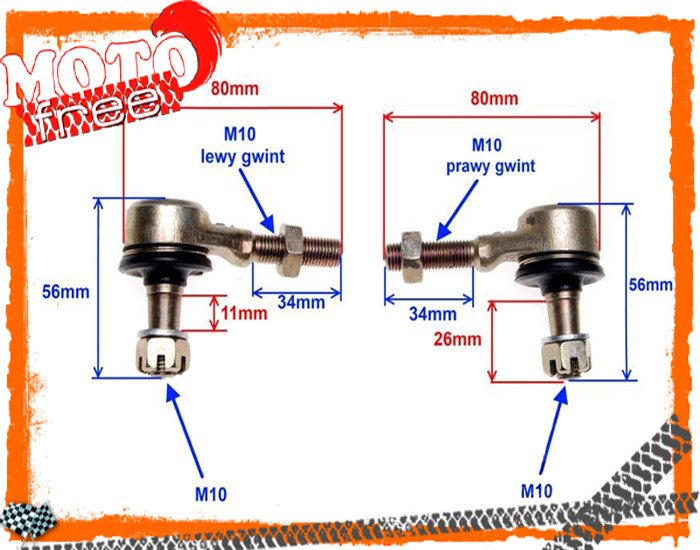 Końcówka końcówki drążka kpl ATV QUAD 200 250 