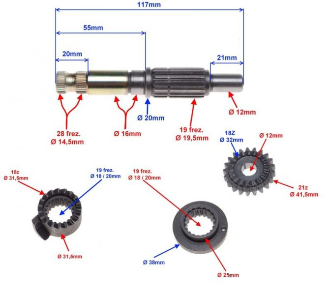 Wałek rozrusznika do silnika AM6 kompletny 117mm