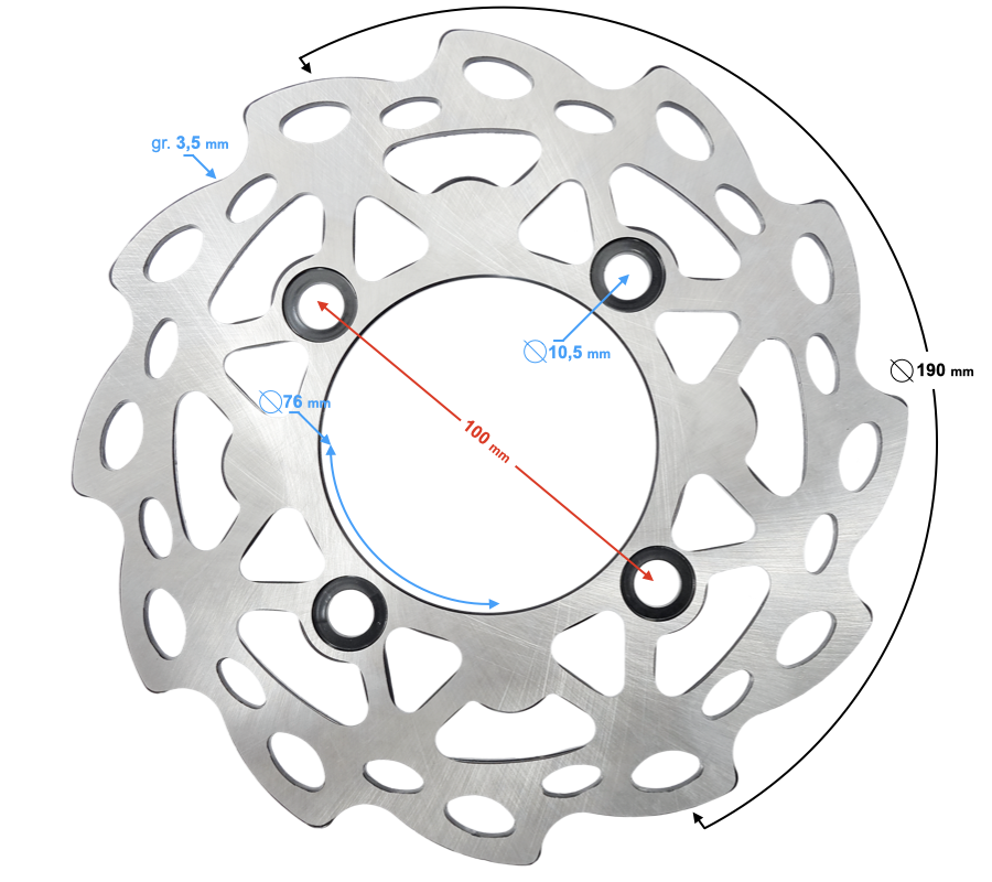 Tarcza hamulca tylnego 190mm x 100mm x 76mm Cross 125