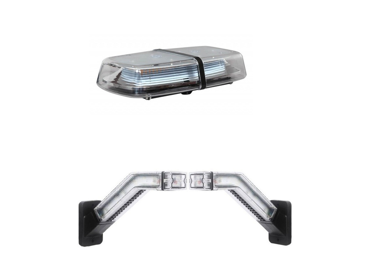 Belka ostrzegawcza 72LED R65 R10 Magnes 12-24V ALR + gratis lampy narożne obrysowe prawa lewa